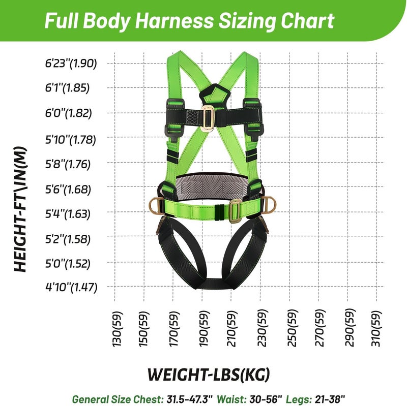 QFU Safety harness fall protection kit, equipped with shock-absorbing ropes, full-body safety harness for roof work - Image 4